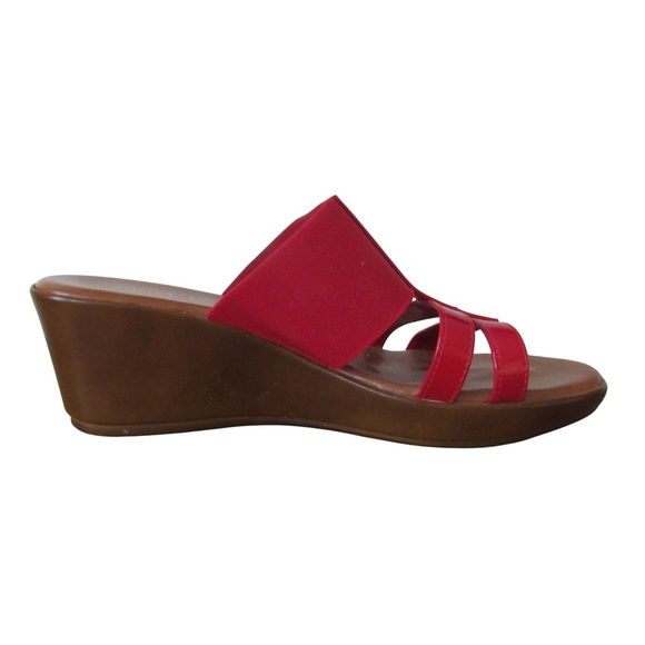 Italian Shoemakers Red Wedge Sandals Size 9 Slip On Stretch Summer Classic Italy - Picture 2 of 9